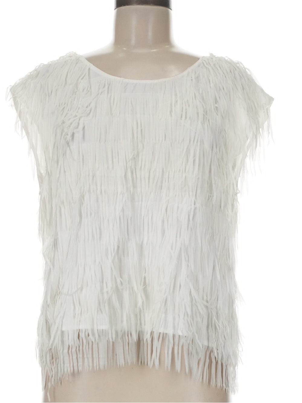 Boutique White Fringe Cap-Sleeve Top Holiday Medium